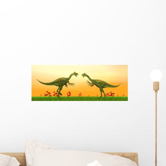 Two Gigantoraptor Dinosaurs Fighting Wall Decal