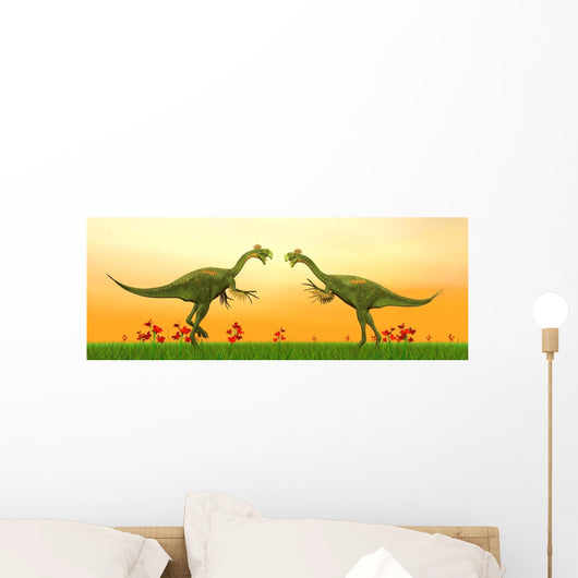 Two Gigantoraptor Dinosaurs Fighting Wall Decal