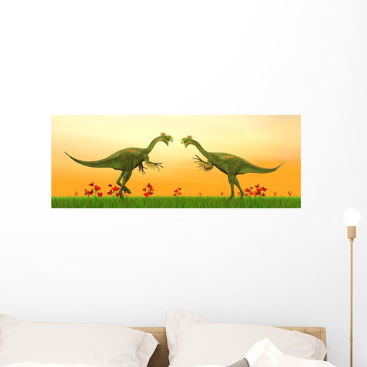 Two Gigantoraptor Dinosaurs Fighting Wall Decal