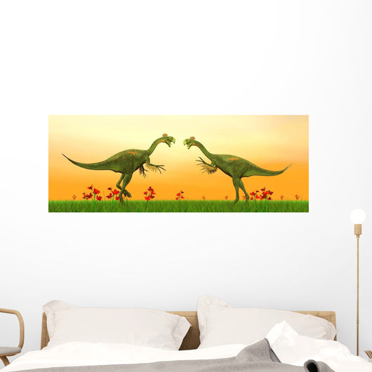 Two Gigantoraptor Dinosaurs Fighting Wall Decal