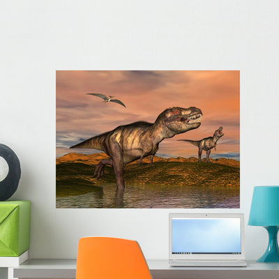 Tyrannosaurus Rex Dinosaurs with Wall Decal shown on a wall