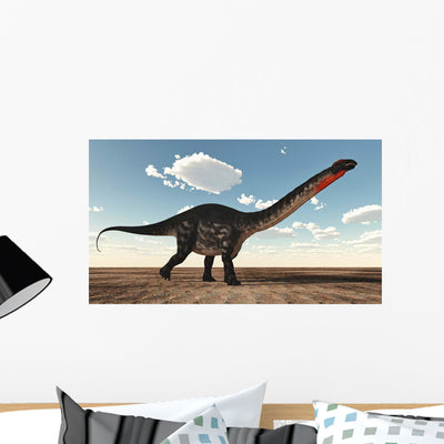 Apatosaurus Dinosaur Walking Desert Wall Decal Design 2 shown on a wall