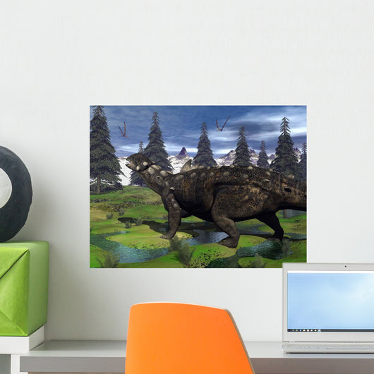 Euoplocephalus Dinosaur Walking Mountain Wall Decal