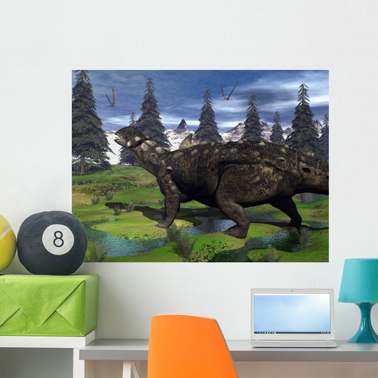 Euoplocephalus Dinosaur Walking Mountain Wall Decal