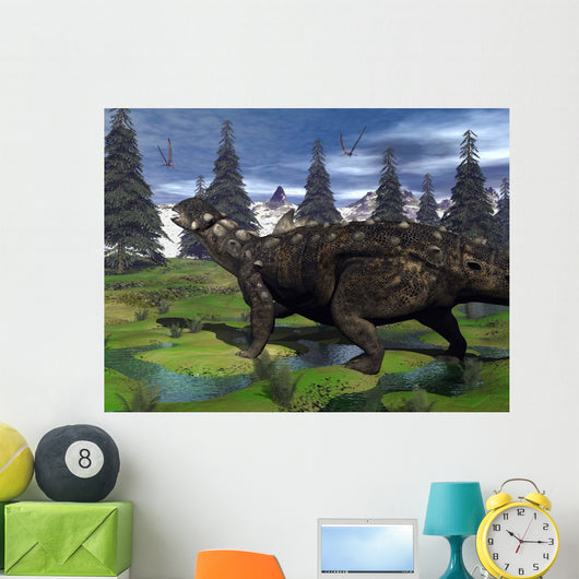 Euoplocephalus Dinosaur Walking Mountain Wall Decal
