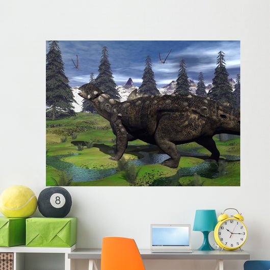 Euoplocephalus Dinosaur Walking Mountain Wall Decal
