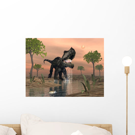 Prestosuchus Dinosaur Catches Fish Wall Decal