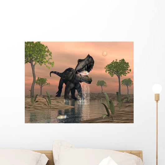 Prestosuchus Dinosaur Catches Fish Wall Decal