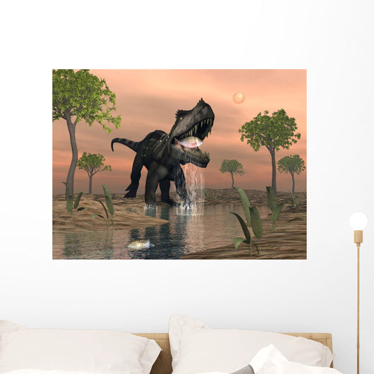 Prestosuchus Dinosaur Catches Fish Wall Decal