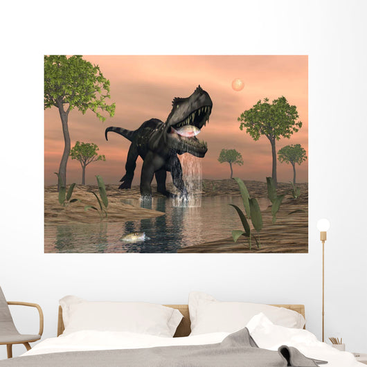 Prestosuchus Dinosaur Catches Fish Wall Decal