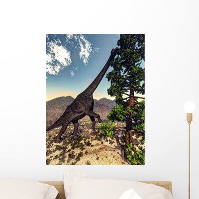 Brachiosaurus Dinosaur Grazing Wollemia Wall Decal shown on a wall