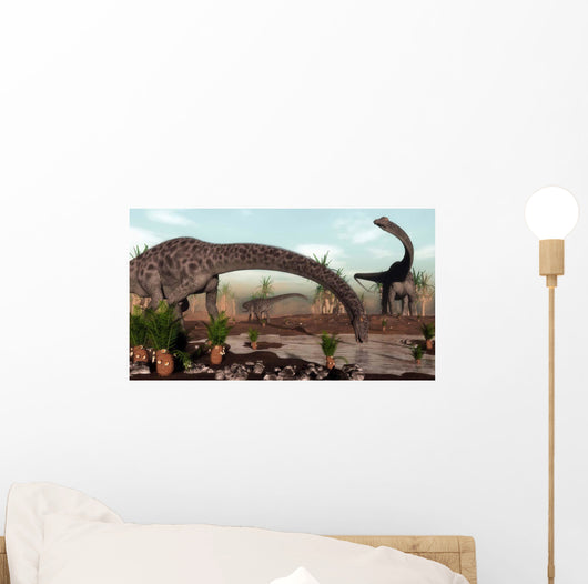 Diplodocus Dinosaurs Grazing near Wall Decal