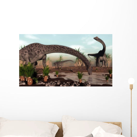 Diplodocus Dinosaurs Grazing near Wall Decal