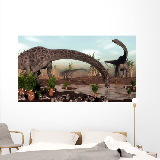 Diplodocus Dinosaurs Grazing near Wall Decal