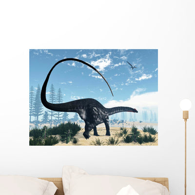 Apatosaurus Dinosaur Walking Desert Wall Decal Design 1 shown on a wall