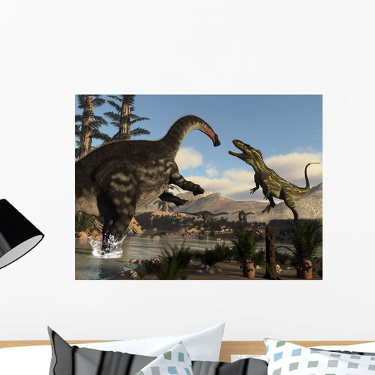 Torvosaurus Dinosaur Fighting Apatosaurus Wall Decal