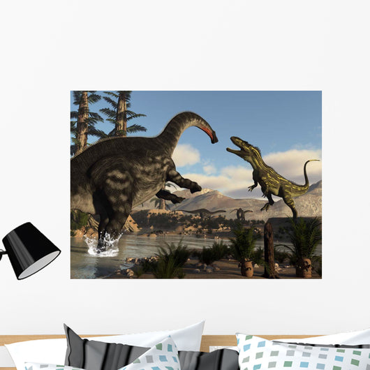 Torvosaurus Dinosaur Fighting Apatosaurus Wall Decal
