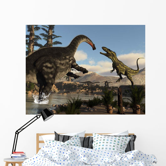Torvosaurus Dinosaur Fighting Apatosaurus Wall Decal