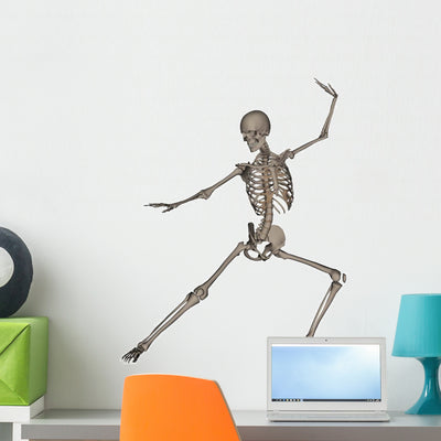 Front Human Skeleton Fighting Wall Decal shown on a wall