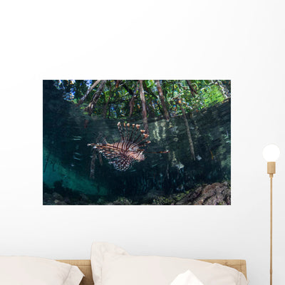 Lionfish Swims along Edge Wall Decal shown on a wall
