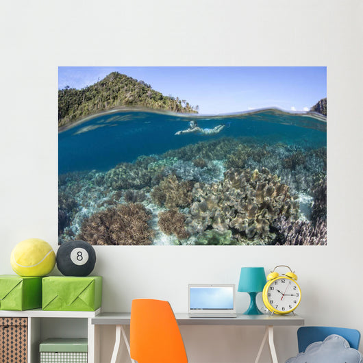 Snorkeler Explores Shallow Lagoon Wall Decal Design 1