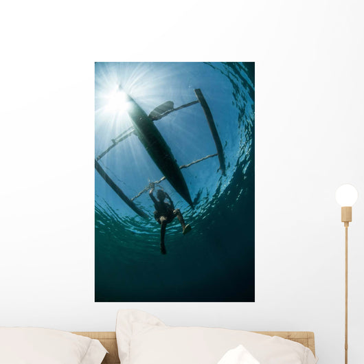 Fisherman Uses Wooden Outrigger Wall Decal Design 2