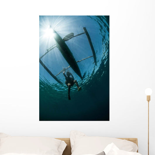 Fisherman Uses Wooden Outrigger Wall Decal Design 2