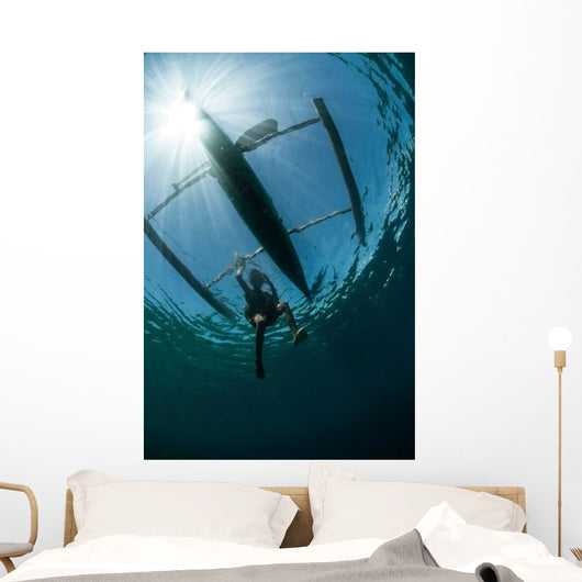 Fisherman Uses Wooden Outrigger Wall Decal Design 2