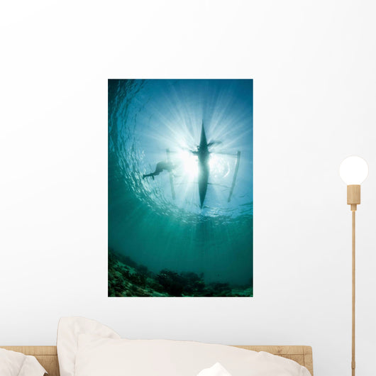 Fisherman Uses Wooden Outrigger Wall Decal Design 1