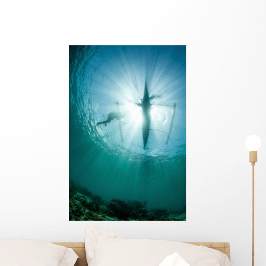 Fisherman Uses Wooden Outrigger Wall Decal Design 1