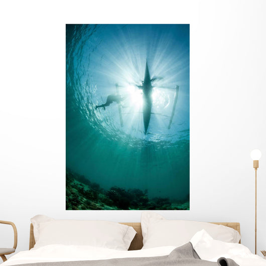Fisherman Uses Wooden Outrigger Wall Decal Design 1