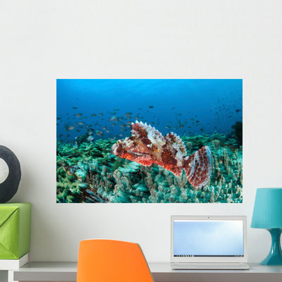 Venomous Scorpionfish Coral Reef Wall Decal Design 2 shown on a wall