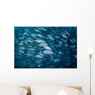 Massive School Bigeye Trevally Wall Decal Design 2 shown on a wall
