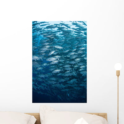 Massive School Bigeye Trevally Wall Decal Design 1 shown on a wall