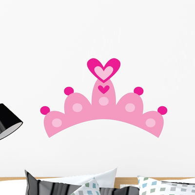 Cute Pink Princess Tiara Wall Decal shown on a wall