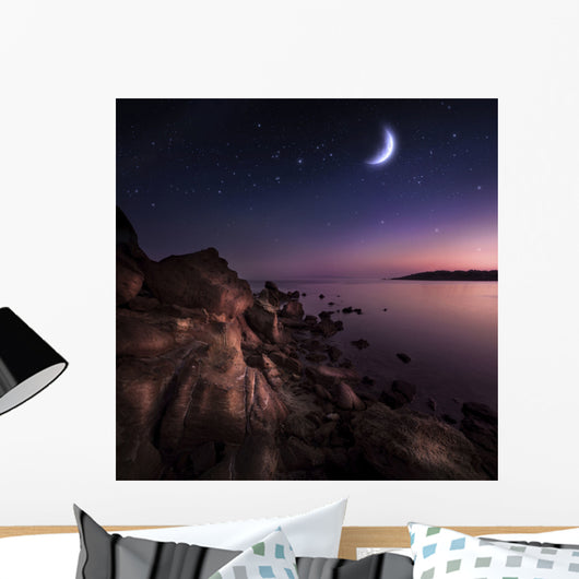 Rising Moon over Ocean Wall Decal Design 2