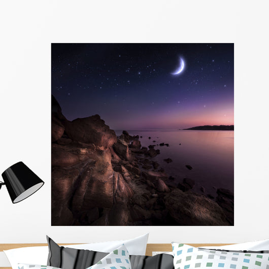 Rising Moon over Ocean Wall Decal Design 2