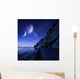 Two planets hover over a tranquil sea and Mons Klint cliffs, Denmark. Wall Mural
