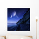 Two planets hover over a tranquil sea and Mons Klint cliffs, Denmark. Wall Mural