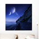 Two planets hover over a tranquil sea and Mons Klint cliffs, Denmark. Wall Mural