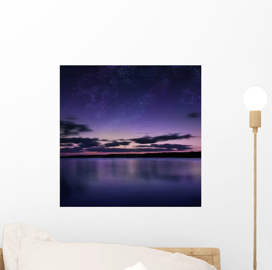Tranquil Lake against Starry Wall Decal Design 2
