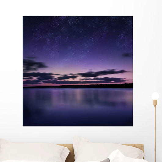Tranquil Lake against Starry Wall Decal Design 2