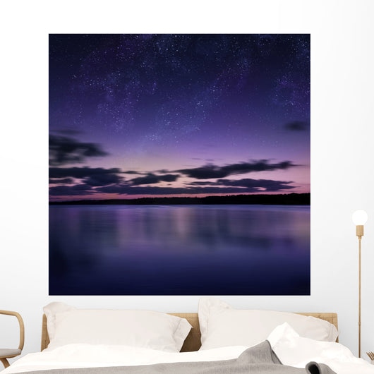 Tranquil Lake against Starry Wall Decal Design 2