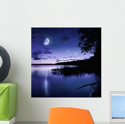 Tranquil Lake against Starry Wall Decal Design 1