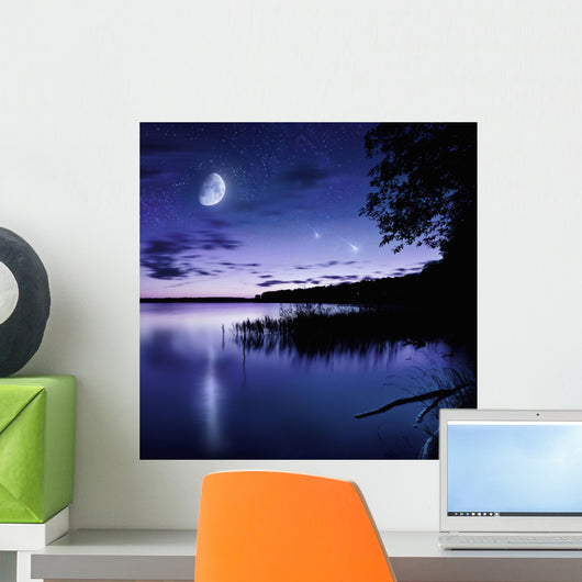 Tranquil Lake against Starry Wall Decal Design 1