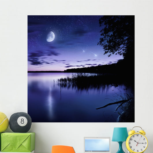 Tranquil Lake against Starry Wall Decal Design 1