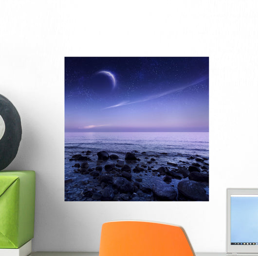Moon Rising over Rocky Wall Decal