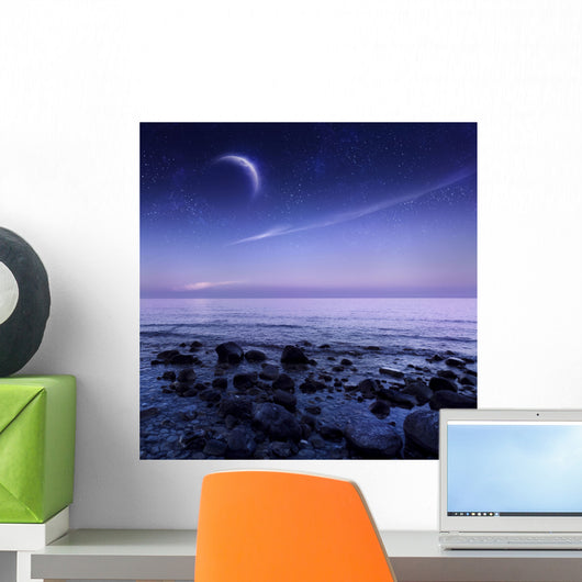 Moon Rising over Rocky Wall Decal