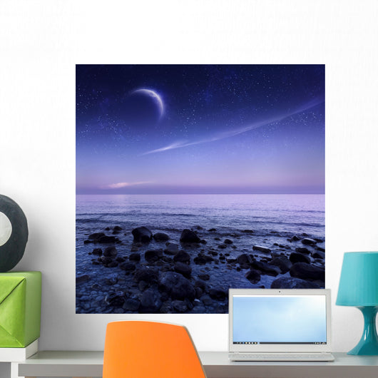 Moon Rising over Rocky Wall Decal