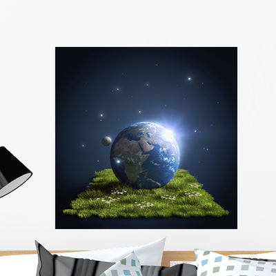 Planet Earth Lying Green Wall Decal shown on a wall